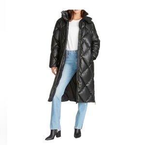 Rebecca Minkoff Women's Vegan Leather Diamond Quilted Long Puffer Coat  XS